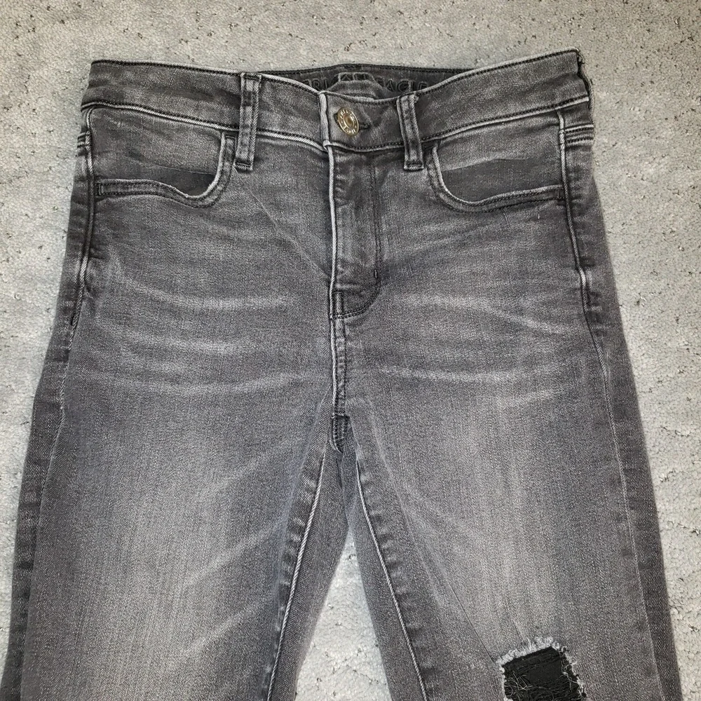 American Eagle Jeans Womens 4 Black Jegging Distressed Next Level‎ Whisker Denim
